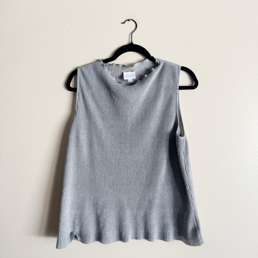 Ett:Twa Anthropologie Silver Metallic Ribbed Lettuce Hem Tank Top Large